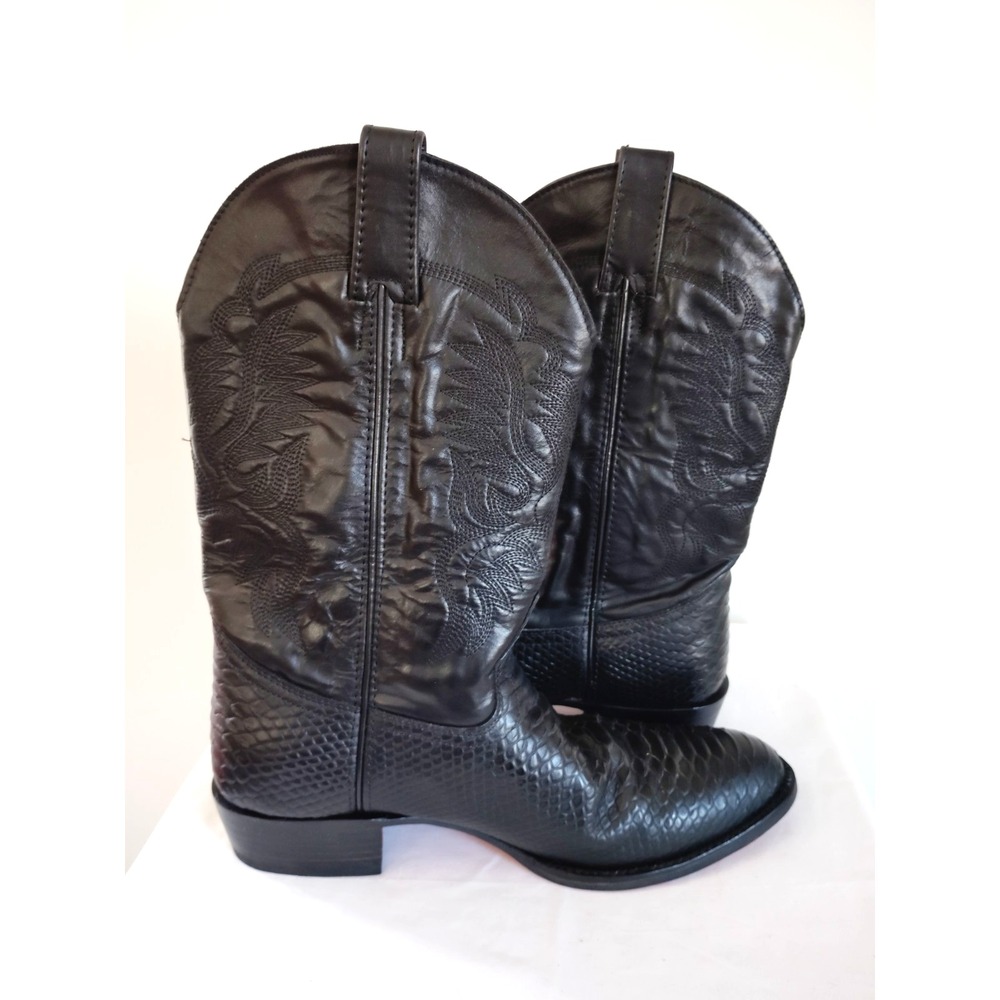 VTG Rock'em RED Outsole Exotic Handmade Ride Black Snakeskin Leather Boot Men 12